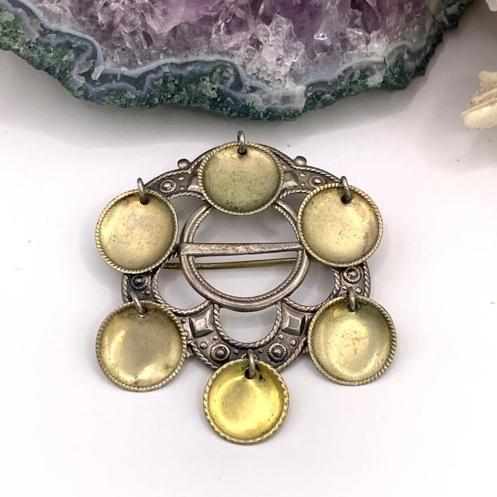 Norwegian Norway Wedding SØLJE' Protection Pin Brooch 830 Silver Gold Color J854